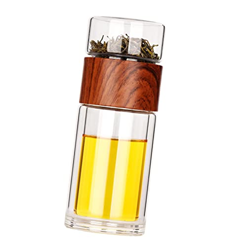 CSXMONEY Tetera de té, botella de vidrio de doble pared, taza de viaje portátil (marrón)