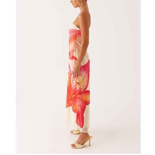 Image of Zwirelz Women Strapless Maxi Dress Boho Floral Print Flowy Long Tube Dress Off Shoulder Loose Beach Sundress