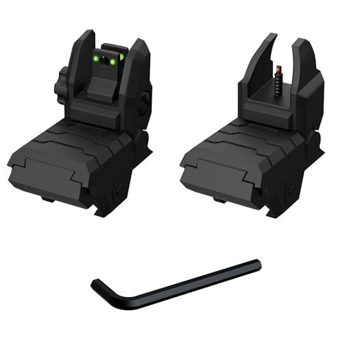 GLKTRS Flip Up Sights Fiber Optic Red Green Dot Sights Folding Polymer Sights for Picatinny Rail Adjustable Front and Backup Sights Set (Black)