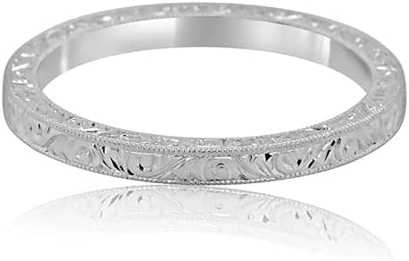 Rajput Traders SilverDia Art Deco Filigree Wedding Band, 14K White Gold Plated Sterling Silver, Victorian Milgrain Eternity Ring for Women