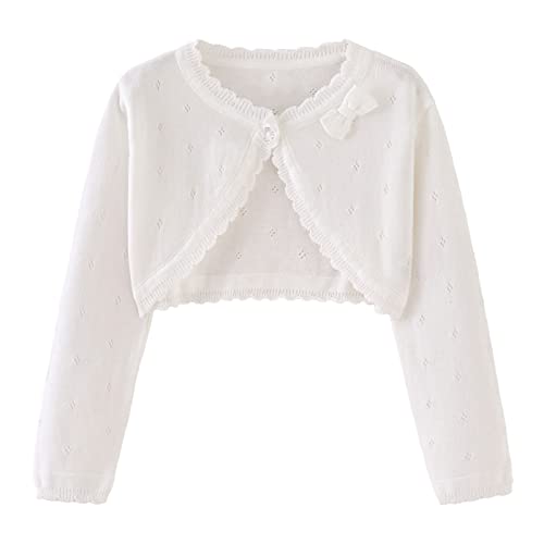 Baby Girls Cardigan Bolero Shrug Kids Knit Sweater Toddler Long Sleeve Dress Cover Up Button Closure Crochet Tops Clothes White #TOP11