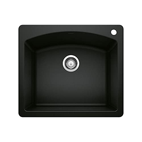 BLANCO Diamond Silgranit 50/50 Double Bowl Undermount or Drop-In Kitchen Sink, 33x22x9.5, Coal Black