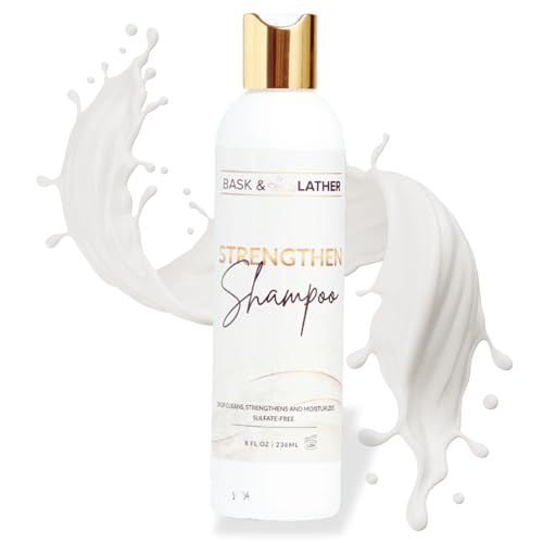 BASK & LATHER Strengthen Hair Shampoo – All-Natural, pH‑Balanced Formula for Hair Growth & Repair, Sulfate‑Free, Silicone‑Free, Paraben‑Free, 8 oz