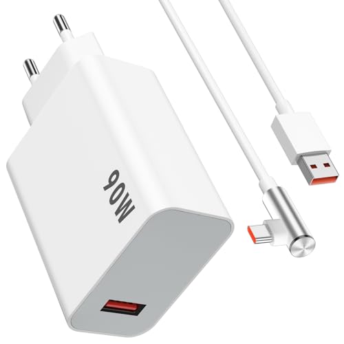 90W Cargador y 1Metro Cable USB C 90° Grados para Xiaomi Poco X7 Pro F6 5G Rápida Carga Adaptador de Cargador 6A Carga Turbo Cable Tipo C para Xiaomi 15 Ultra 14 Ultra 13 Mi Redmi K80 Redmi Turbo 4 3