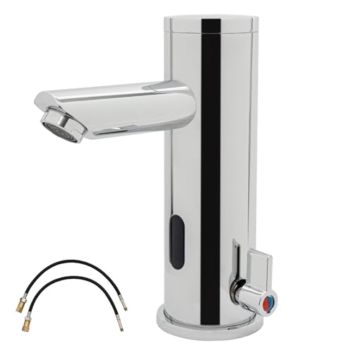 awolsrgiop Infrarot Sensor Wasserhahn Automatisch mit Infrarot Technologie Berührungslose Armatur für Waschbecken im Bad 15cm Erfassungsbereich 32-131F Temperatur Chrom