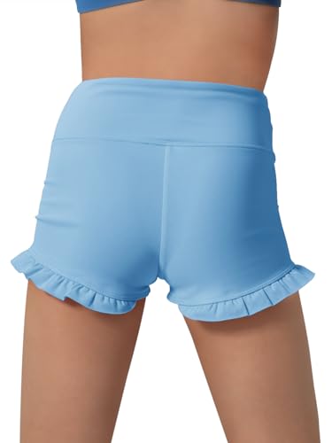 Haloumoning Short atlético feminino com babados V crossover cintura alta yoga dança shorts confortáv