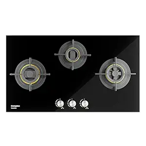 Crompton SensoSafe HB 78 cm Built-in Gas HOB with Toughened Glass (3 Burner, Midnight Black)
