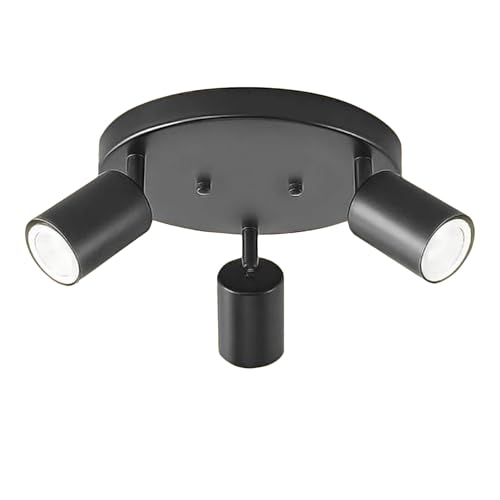 Image of Bravsekai Modern Black Adjustable Ceiling Spotlight 3 Way with 4000K GU10 Bulbs Included, Matt Rotatable LED Light for Living Room, Bathroom, Office