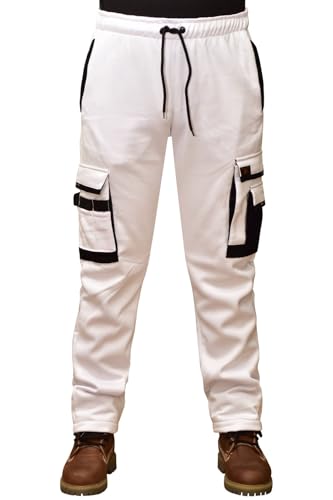 La Familie Clothing Pantalon de travail réfléchissant haute visibilité pour hommes - Pantalon cargo de haute visibilité pour hommes - Pantalon de travail de sécurité - Bande réfléchissante, Blanc., L