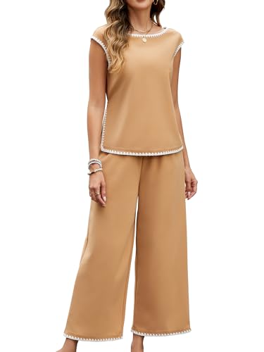 Tenue deux pièces femme légère finie la chaleur avec ce pantalon large et haut manches courtes