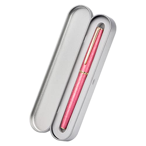 Hongdian A3 Pink Aluminum Fountain Pen, Iridium Extra Fine Nib Blossom Engraving Design, Consistent Writing Pen With Ink Converter And Metal Pen Box Set #TOP3