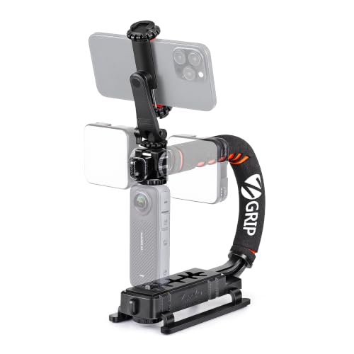 Image of Zeadio Video Handheld Stabilizer, Triple Cold-Shoe Handle Grip with Smartphone Holder、360° Ball Head Mount, Compatible with All Camera Sport Camera DSLR Smartphone