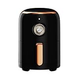 Aria Air Fryers 2Qt Retro Style Ceramic Build, Small Compact Size Airfryer, Easy Clean & Dishwasher Safe, Ceramic Nonstick Teflon Free Small Convection, Black/Stainless Trim & Basket Handle