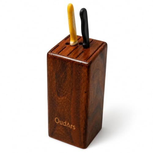 Image of Wood Knife Stand /Holder - Empty Wood Knife Box /Knife Organizer for Kitchen Cutlery, Scissors, and Spoons (Brown, Sheesham Heartwood Rectangular Knife Block)