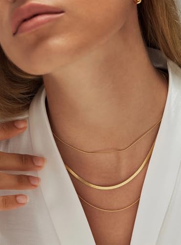 CONRAN KREMIX Waterproof Gold Necklace Layered Necklaces for Women Non Tarnish,18k Gold Plated Stainless Steel Dainty Stack Thin Chain Necklace Set for Women Gifts Jewelry