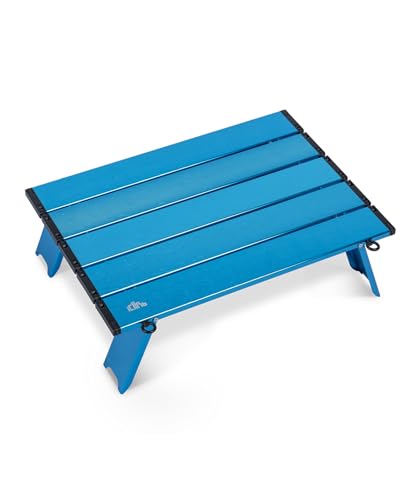 iClimb Ultralight Compact Mini Beach Picnic Folding Alu. Table with Carry Bag, Two Size (Blue - S)