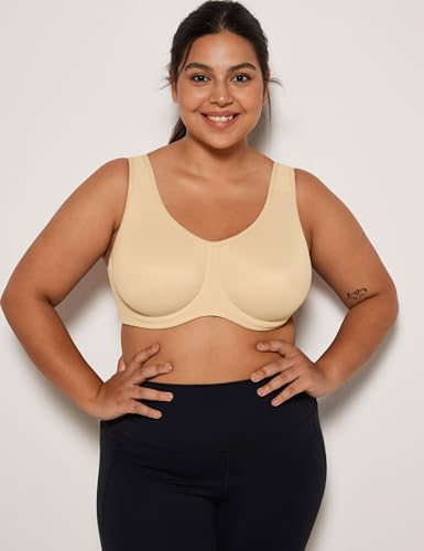 Image of SYROKAN Women's Max Control Underwire Sports Bra High Impact Plus Size with Adjustable Straps Unlined Bra