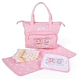 BABESIDE 5 Pcs Reborn Baby Doll Diaper Bag Set for 17-24 Inch Babydolls, Cute Cat Patterns Doll Diaper Bag wirh Dolls Changing Pad for Lifelike Reborn Baby Dolls Accessories, Pink
