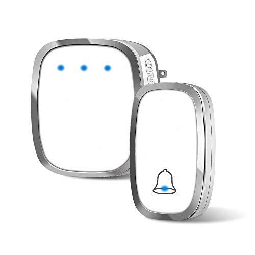 Wireless Doorbell,Waterproof Wireless Door Bell Chime Kit with LED Light, 1 Receiver and 1 Push Button,1000 Feet with 36 Melodies, 4 Volume Levels,White