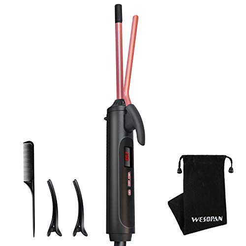 3/8 Inch Thin Curling Iron, WESOPAN 9mm Small Ceramic Barrel Curling Wand for Long & Short Hair, Worldwide Dual Voltage Hair Curler with LCD Display, 17 Adjustable Temperature