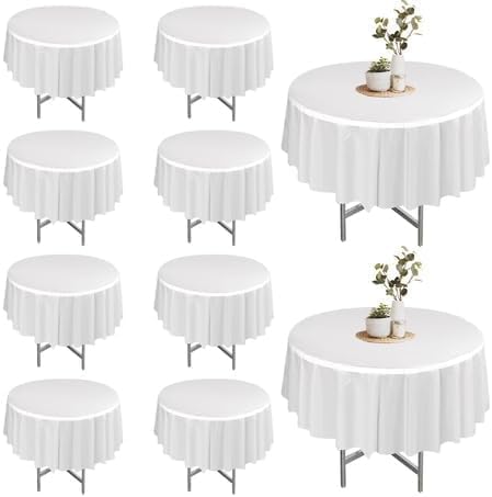 DASIAUTOEM Nappe Ronde Blanches, Lot de 10 Nappe Lavable pour Table de Jardin, Protection de Table pour Mariage, Banquet ou Restaurant, Extérieur(213 CM)