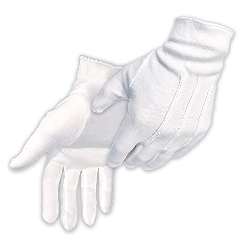 Image of White Cotton Parade Gloves for Marching Band, Parade, Cosplay Costume, and Formal Attire 100% Cotton S, M, XL