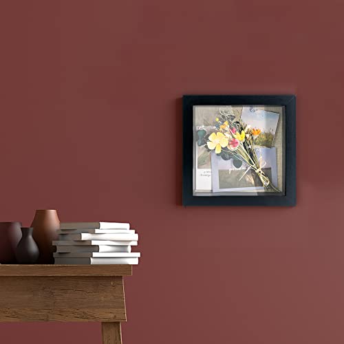 Image of GraduationMall 8x8 Wood Shadow Box Frame Glass Door Display Case with Linen Back and 6 Stick Pins,1.5 inches Interior Depth,Ideal for Memorabilia Pictures Flowers Medals Tickets Rustic Black