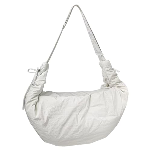 Puffer Tote Bag for Women Lightweight Cotton Adjustable Strap and Zip Pocket Moon Shape Crossbody Purse