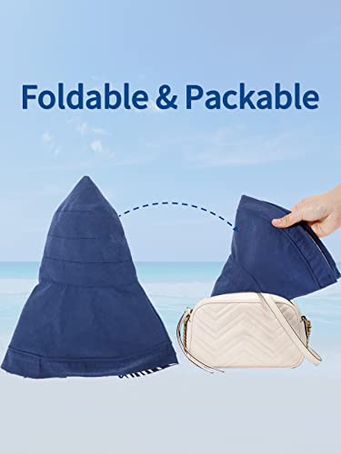 Image of HH HOFNEN Women Sun Hats Wide Brim Summer Beach Hat Chin Strap UV Protection Bucket Hat for Travel