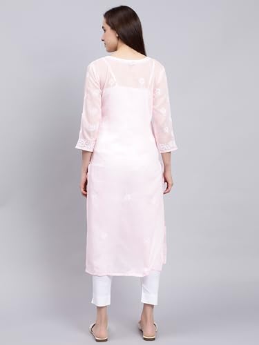 Image of Seva Chikan Hand Embroidered Lucknowi Chikankari Terivoil Cotton Regular Fit Straight Kurta for Women SCL4351