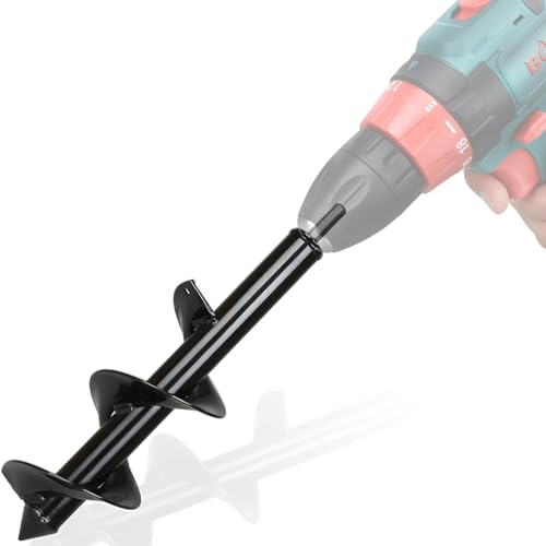 Warmfay Garten Erdbohrer für Bohrmaschine, Garten Schnecken 45X8CM, Pflanzbohrer für Akkuschrauber - Hex Shank Rostfreier Stahl Erdlochbohrer Pfahlbohrer, Schwarz Solider Schaft Spiralbohrer