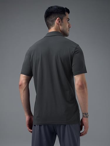 Image of TECHNOSPORT Men's Solid Slim Fit Polo Collar T-Shirt COTFLEX Half Sleeve Button Polyester for Gym Running Workout UPF50+ Anti Odour