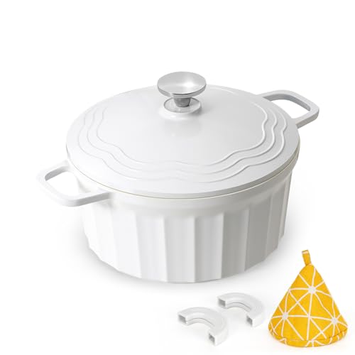Dutch Oven Pot with Lid, 6.5 Quart Enameled Cast Aluminum Non-Stick Lightweight Pot for Braising, Baking and More, Oven Safe up to 446° F, Works on All Stovetops