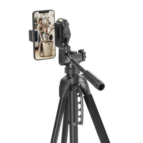 Hama Stativ Kamera Action 153 3D (Leichtes Fotostativ inkl. Handy-Halterung, Tripod mit 60-153cm H&ouml;he, Dreibeinstativ mit 3-Wege-Kopf, Spiegelreflexkamera Stativ passend f&uuml;r Videokamera) schwarz