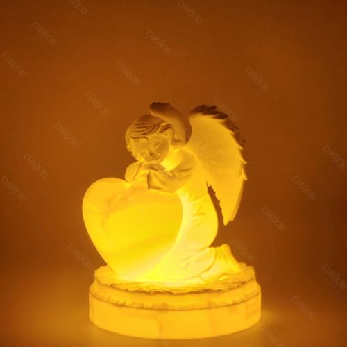 Image of Angel Holding Heart Lamp with LED Tealight | 3D Printed Decorative Showpiece for Valentine Decor, Romantic Gifting & Home Display
