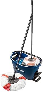 Vileda Turbo EasyWring & Clean Floor Mop Complete Set, Mop and Bucket with Power Spinner, Blue