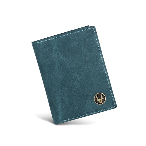 Image of WildHorn RFID Protected Genuine Leather Wallet for Men I 4 Card Slots I 2 Slip Pockets I 1 Currency Compartment (Blue Hunter)