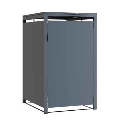 VCGGAIP Mülltonnenbox für Tonnen 120L und 240L Mülleimer(68 x 116 x 80cm)-Metall Mülltonne mit Magnetverschluss und Schloss (Dunkelgrau)