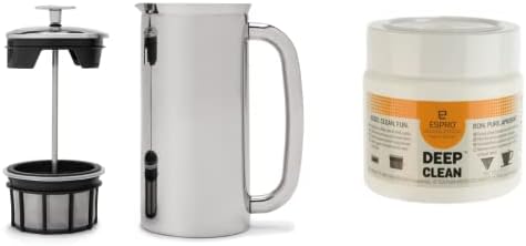 ESPRO - P7 French Press - Double Walled Stainless Steel Insulated Coffee and Tea Maker with Micro-Filter - Keep Drinks Hotter for Longer Polished Stainless Steel, 32 Oz Cleaning Powder