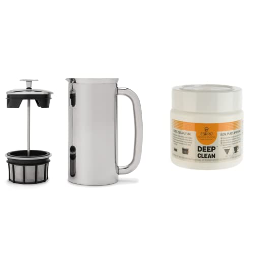 ESPRO - P7 French Press - Double Walled Stainless Steel Insulated Coffee and Tea Maker with Micro-Filter - Keep Drinks Hotter for Longer (Polished Stainless Steel, 32 Oz) Cleaning Powder