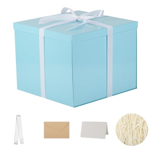 With Lid 12.5x12.5x10 Inches, Blue Gift Boxes For Presents Packaging For Birthdays, Valentine's Day, Christmas, Anniversaries (include Shredded Paper Fill, Envelope Card Ribbon)