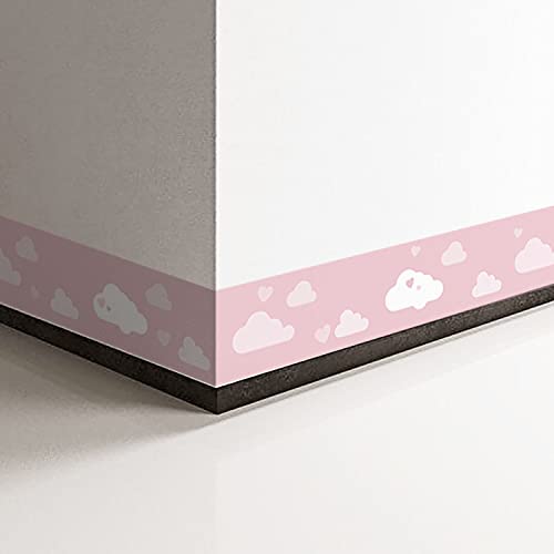 Funlife 3 Rolls Wall Border Stickers Peel And Stick, Vinyl Ceiling Border Wallpaper Art Decor, Baseboard Wall Waist Sticker Border Decals For Kids Room Nursery Room Playroom, Pink, Clouds #TOP3