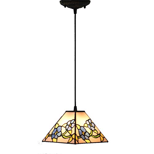Suspension Tiffany carrée 11 pouces avec abat-jour vitrail vintage E27 pour couloir et salon