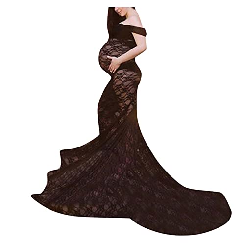 NUSGEAR Vestido de premamá para fotografía con Hombros Descubiertos Vestido Largo de Maternidad Embarazo para sesión de Fotos Boda Fiesta Elegante Vestidos de Noche Mujer Moda