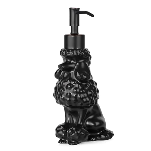 NEWHENGS Poodle Shaped Soap/Lotion/Hand Sanitizer Ceramic Dog Lover Stainless Steel Pump Dispenser for Dog Mom Gifts Refillable for Kitchen and Bathroom (Black)