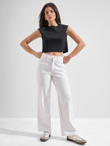Image of Tokyo Talkies Women's Mid Rise Straight fit Wide Leg Trousers|Work Wear|Side Pockets
