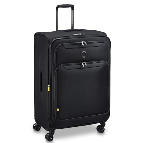 Image of DELSEY PARIS Sky Max 3.0 Checked Suitcase 28 Inch Large, Lightweight Softside Expandable Luggage, Spinner Wheels, Soft Touch Handle, Onyx Black