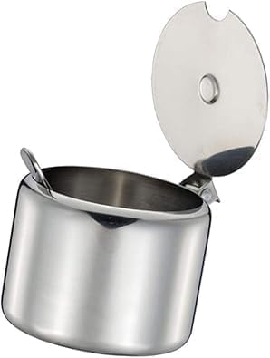 1Set of Silver 285ml Stainless Steel Sugar Bowl with Spoon,Sugar Bowl Condiment Seasoning Pot Sugar Canister with Spoon - Portable Useful Practical Dinnerware