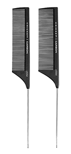 Cricket C50M & C55M Professional Carbon Rattail Comb Set for Hair Stylists, Fine & Medium Tooth, Anti-Static, Heat-Resistant, Seamless Teeth, Durable Lightweight Tail Combs - 2-Pack
