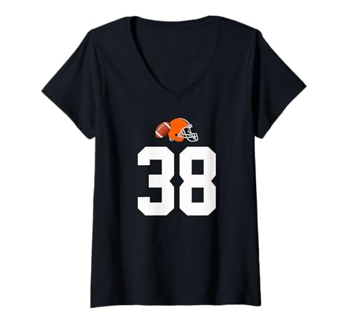Damen American Football Helm Style Vintage Nummer 38 T-Shirt mit V-Ausschnitt